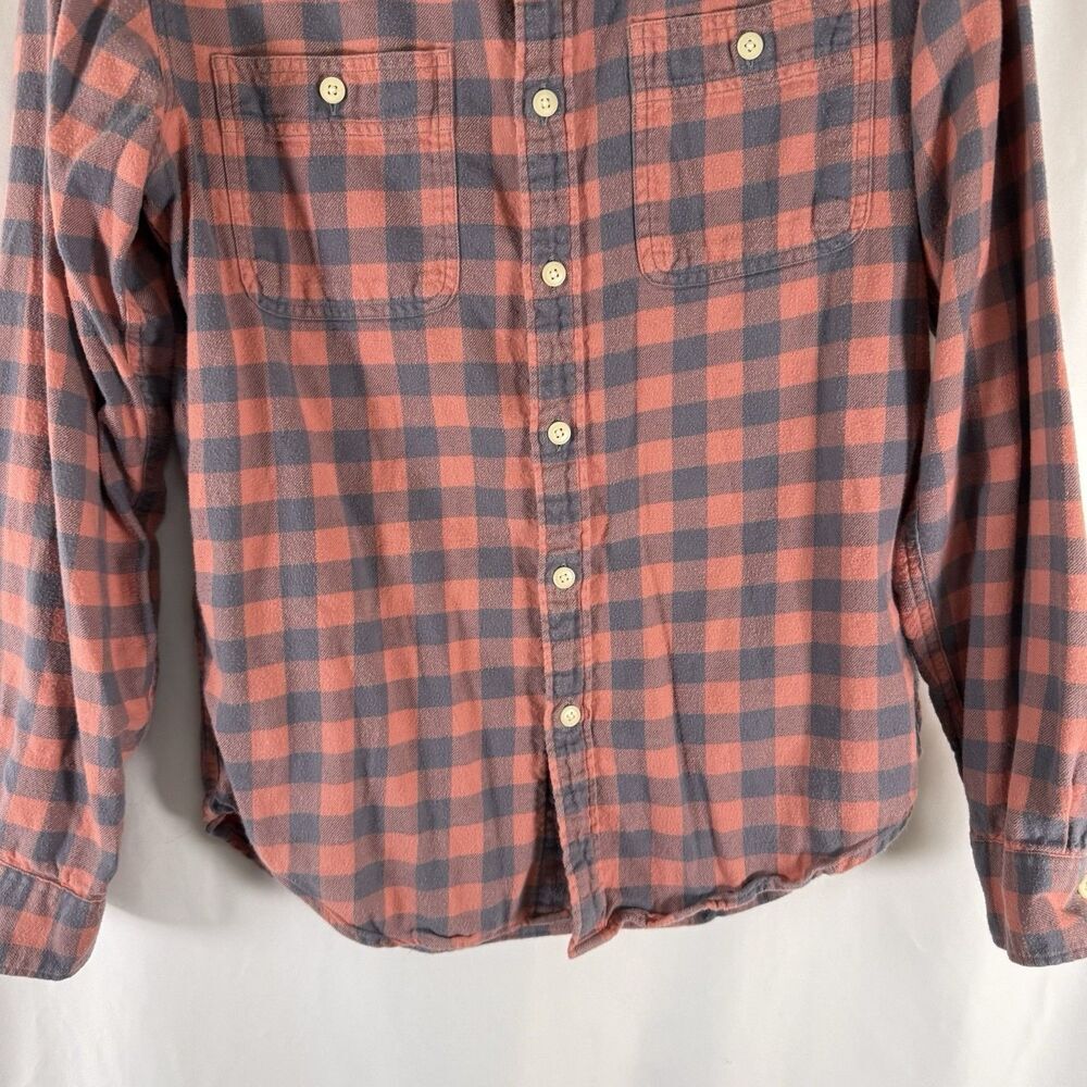 J Crew Flannel Slim Fit Button Down Shirt Men's Medium Orange Plaid Long Sleeve - Picture 3 of 10